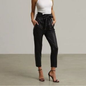 Black Faux Leather commando Paperbag pant